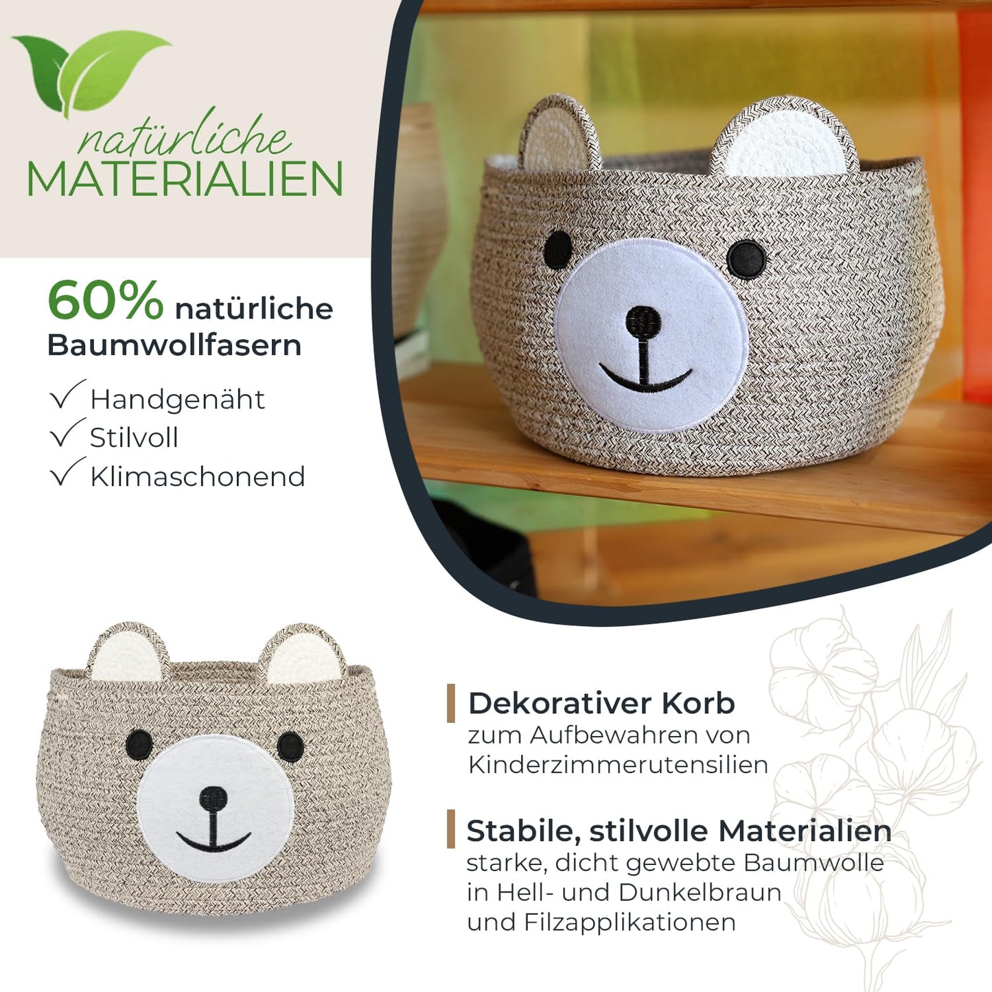 Aufbewahrungskorb für Kinderzimmer, Hellbraun