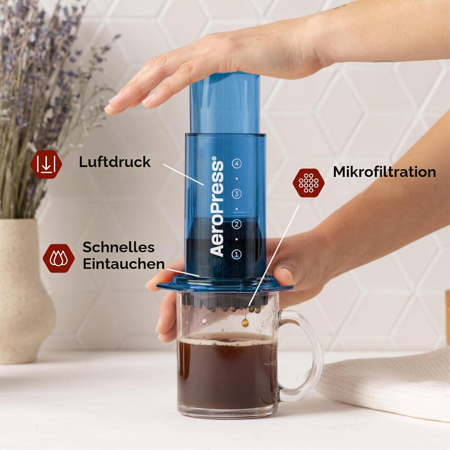 Clear Blue Kaffeepresse All-in-One im Espresso- und Pour-Over-Stil, Blau Standard