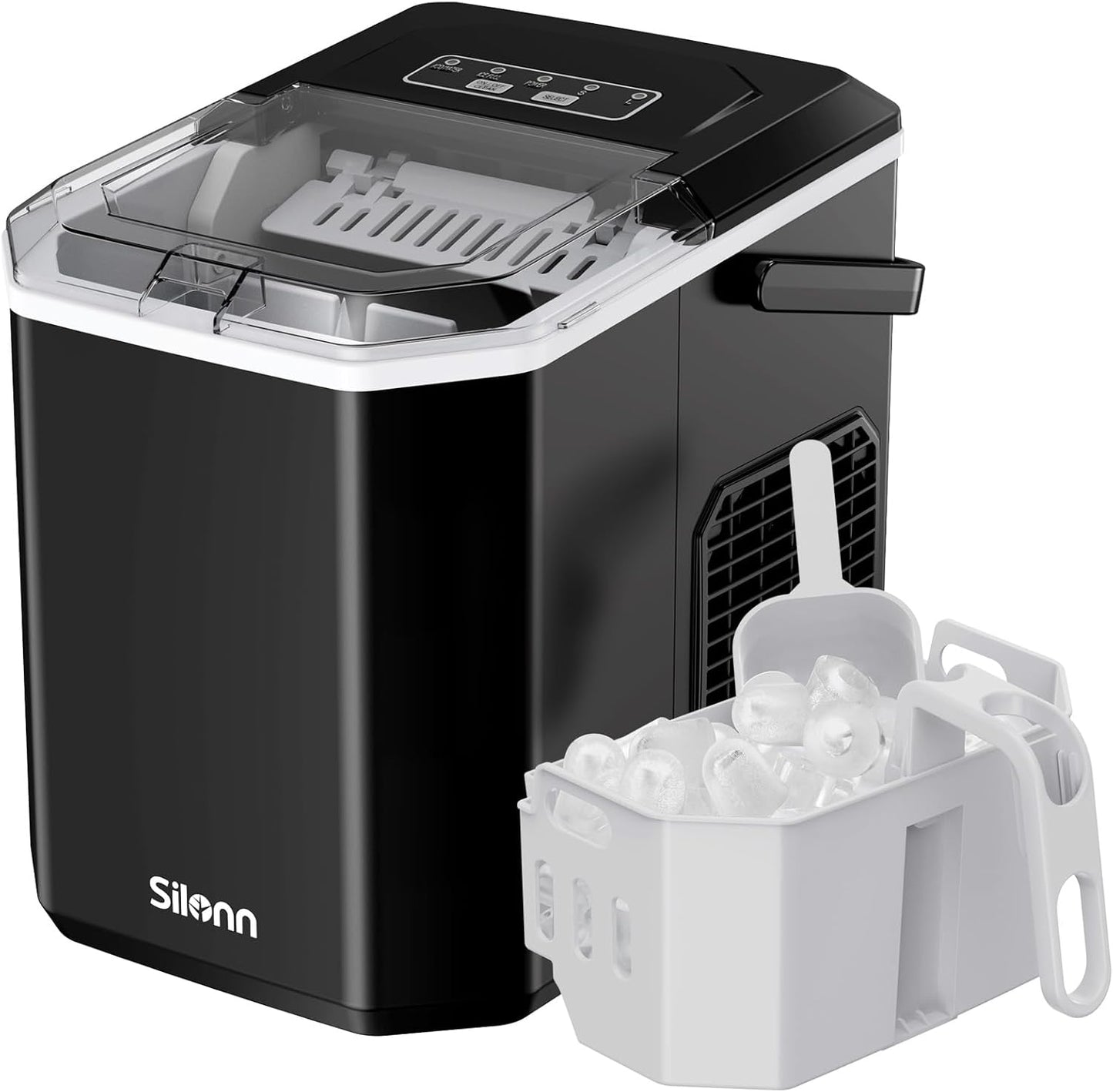 Eiswürfelmaschine SLIM21B-E mit Griff, tragbar & selbstreinigend, Schwarz-IM21 1.2 L