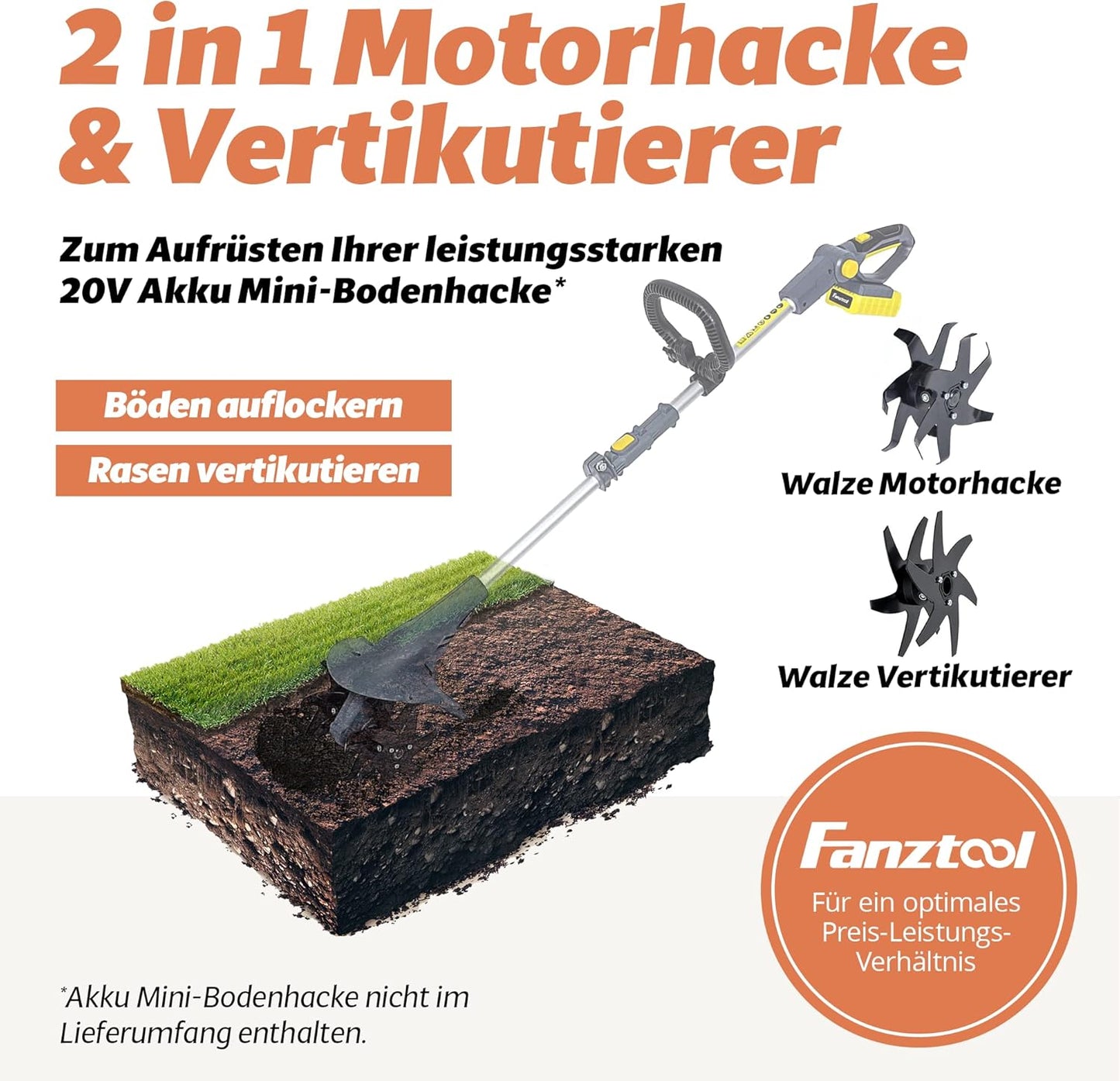 Vertikutierer Aufsatz für elektrische Bodenhacke, Vertikutierer Aufsatz