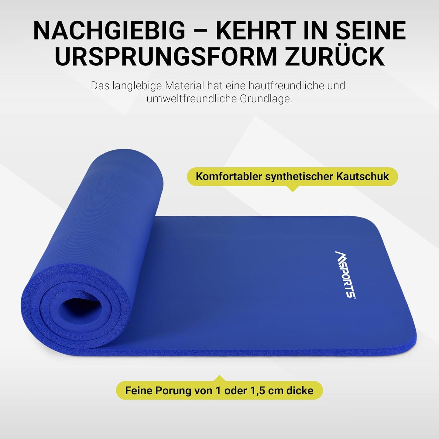 Gymnastikmatte mit Tragegurt, Königsblau 183 x 61 x 1 cm
