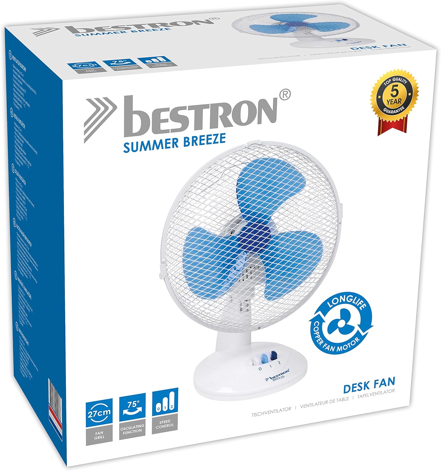 DDF27W - Mobiler Tischventilator mit Oszillation, Ø 27 Weiss