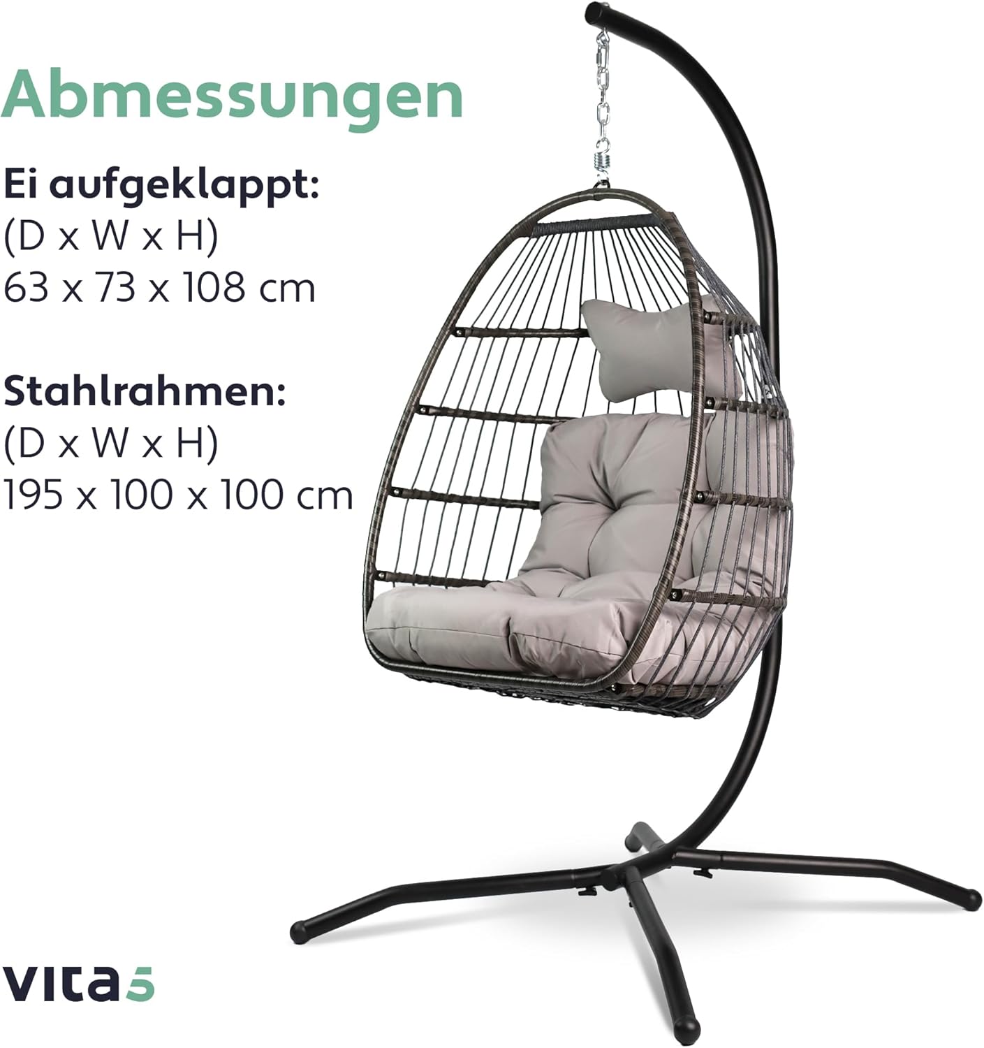 Hängesessel mit Gestell - Boho Egg, Hellgrau