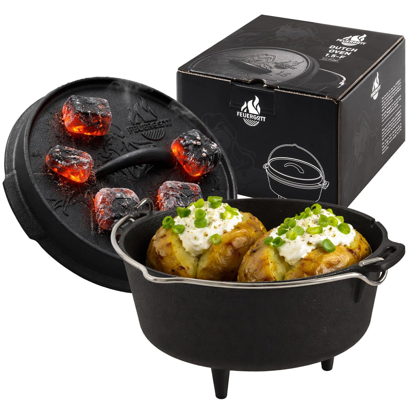 Gusseiserner Dutch Oven mit Standfüssen, Mit Standfüssen 1,5 Liter