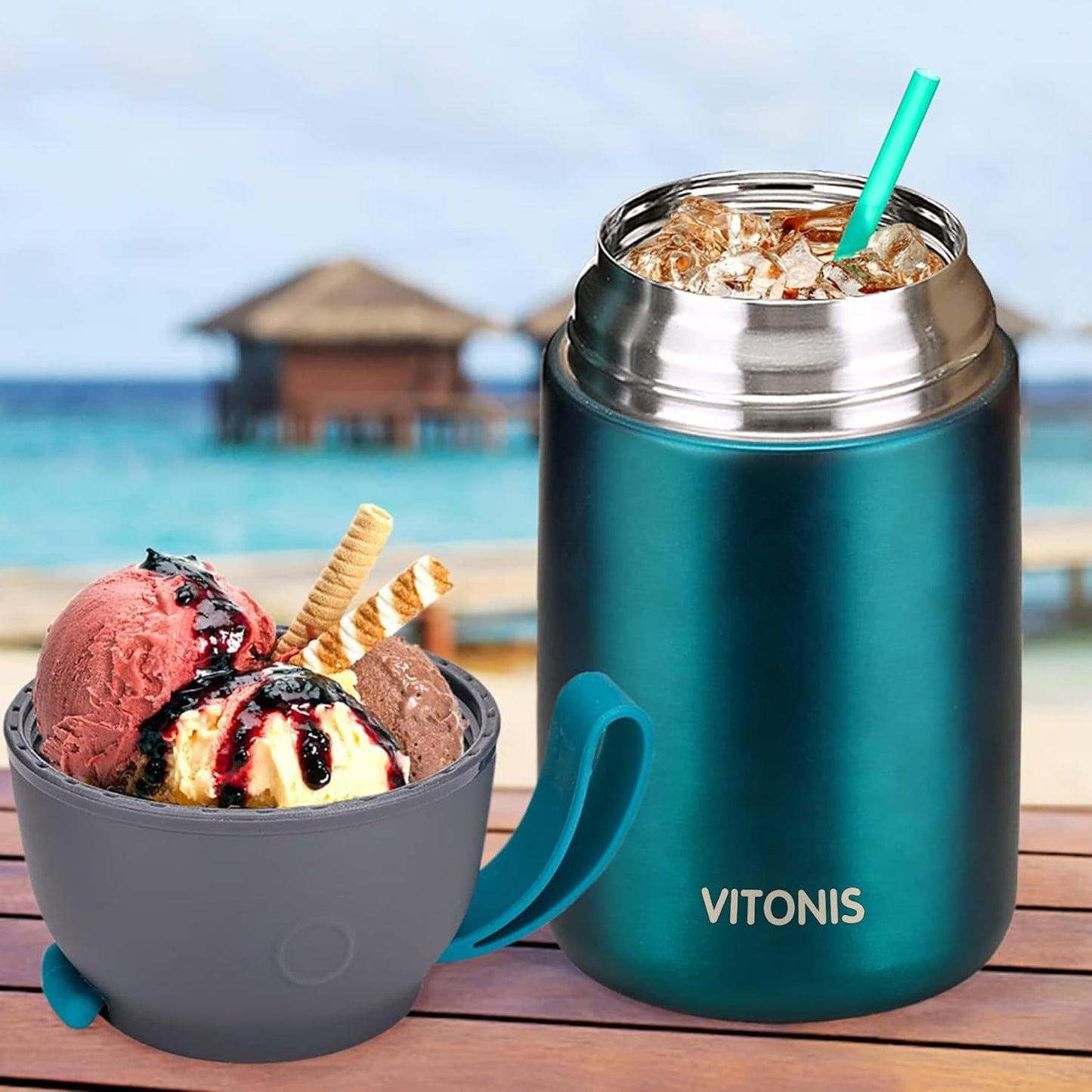 Thermobehälter für Essen mit Löffel, Grün 500 ml