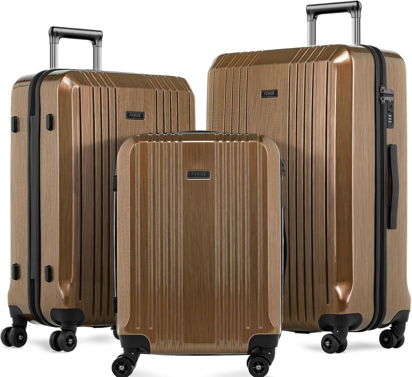3-teiliges Hartschalenkofferset mit TSA-Schloss, 3er Set Bronze-metallic
