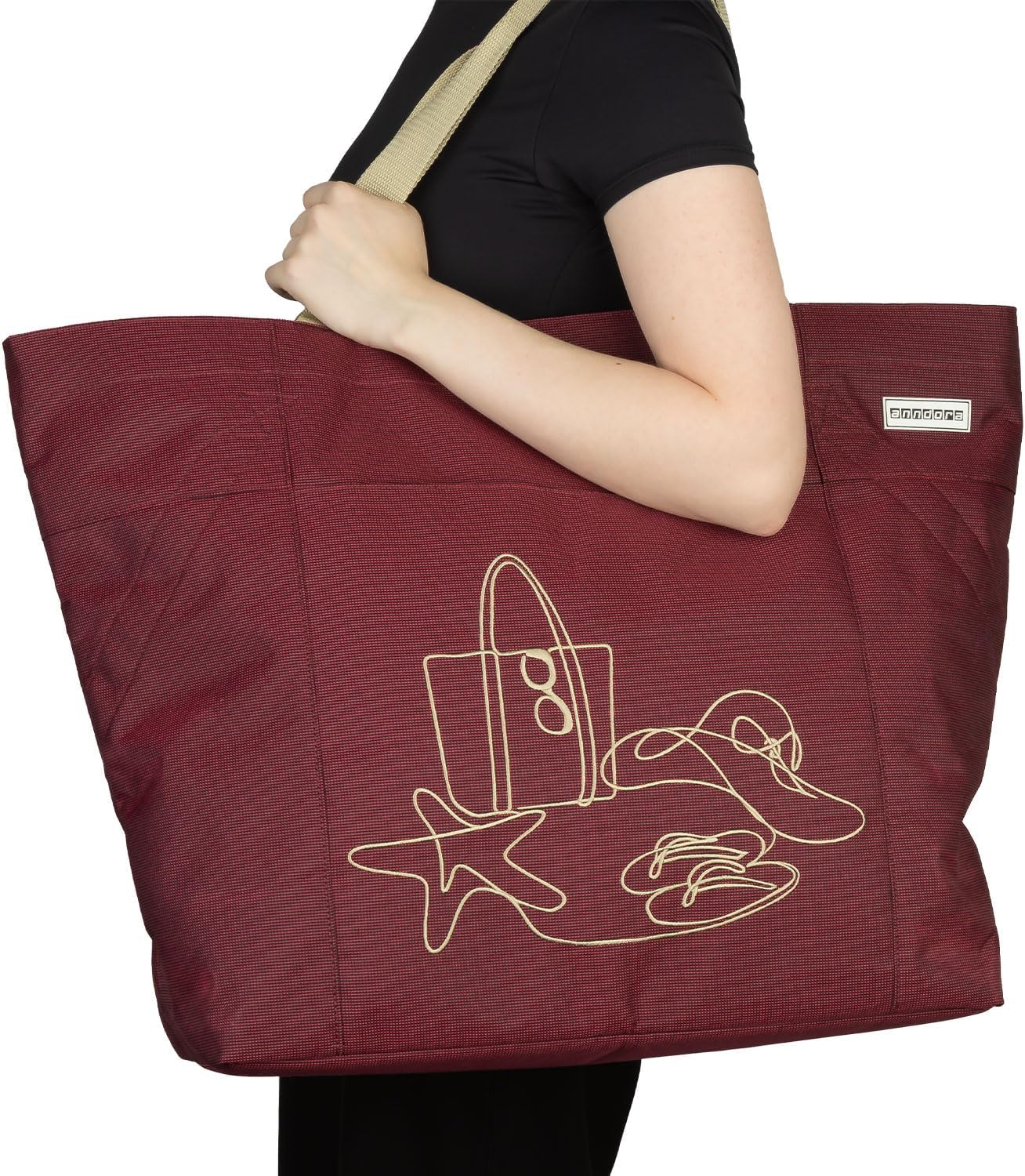 Strandtasche, Rubinrot Bestickt