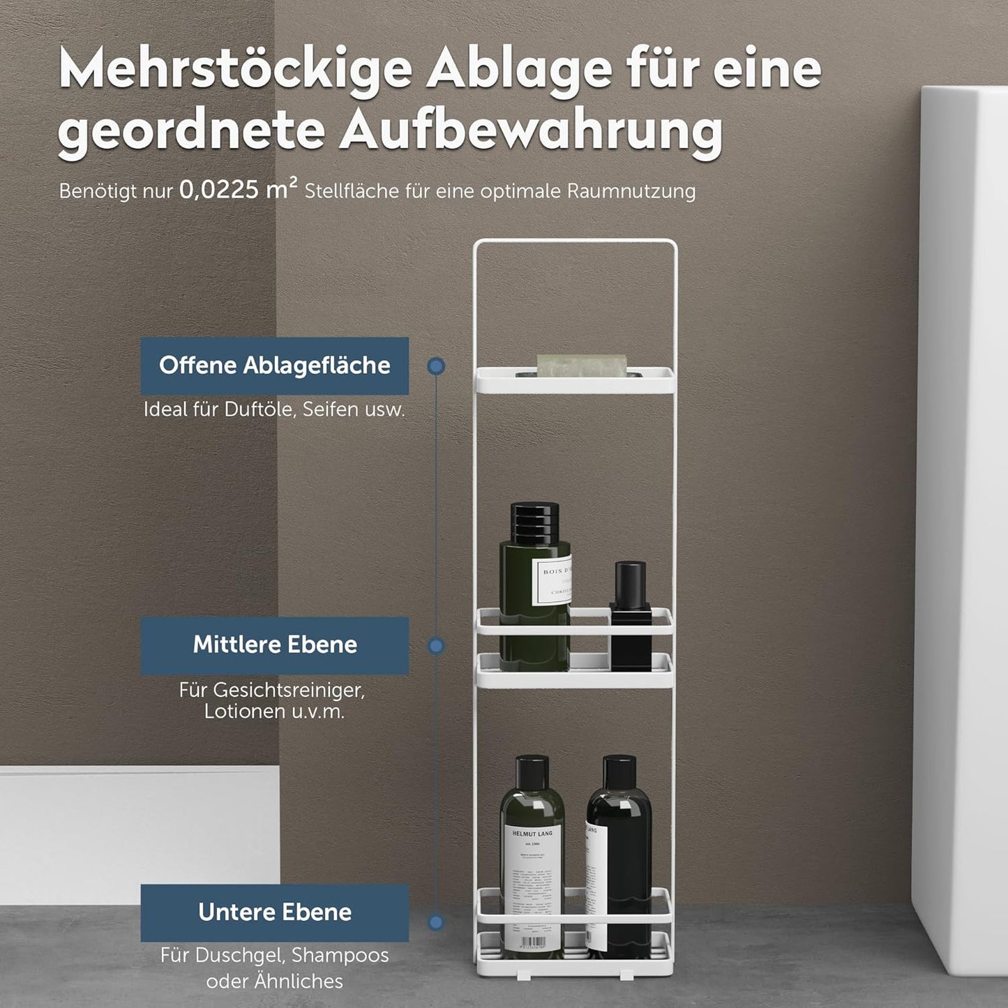 Freistehendes Duschregal Reglo-02 mit 3 Ebenen, Weiss