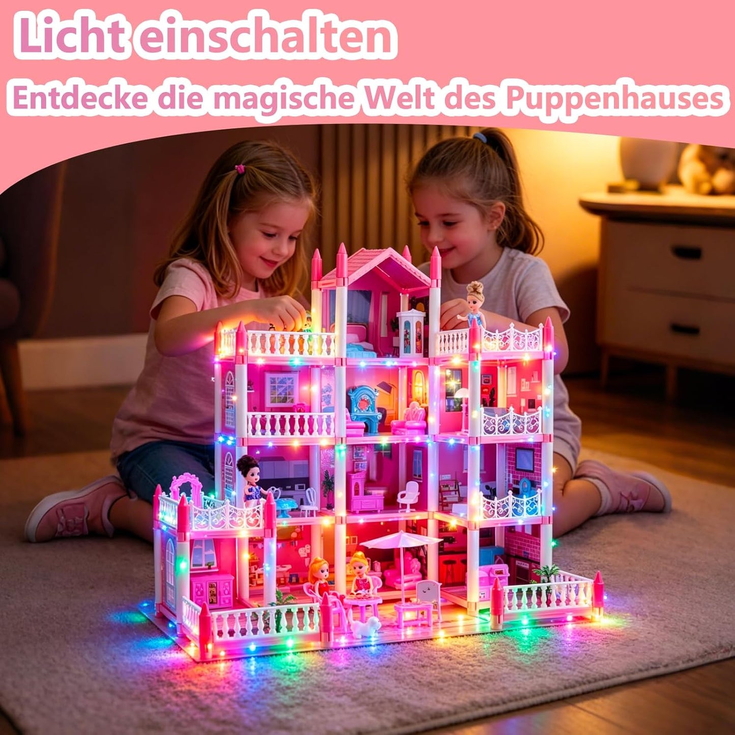 Puppenhaus mit Beleuchtung und Zubehör