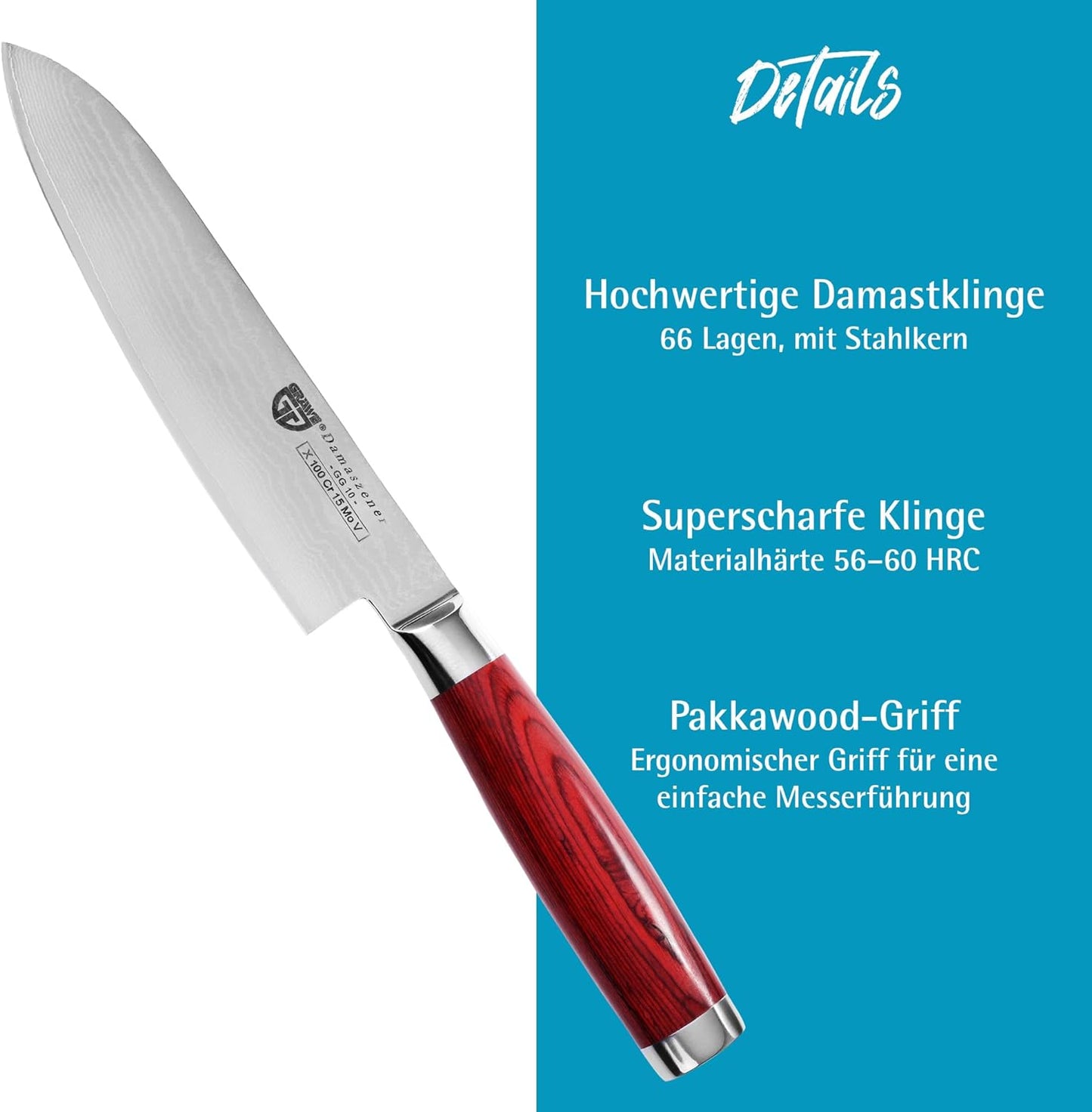 Santokumesser, Klingenlänge: 17,5 cm