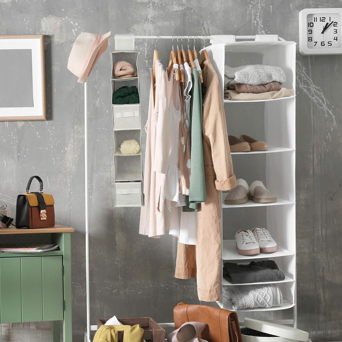 3er-Pack Hängeregal mit 6 Fächern und 2 Schüben, Beige, Dunkelbraun