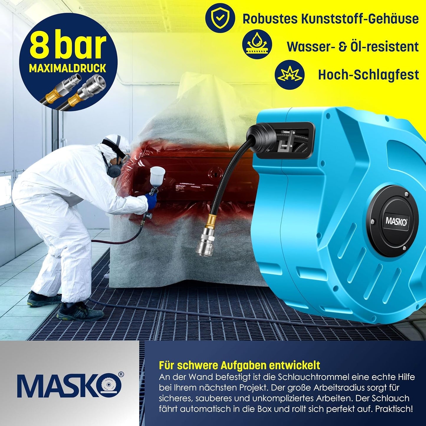 Automatik Druckluftschlauch-Aufroller, 20m Blau