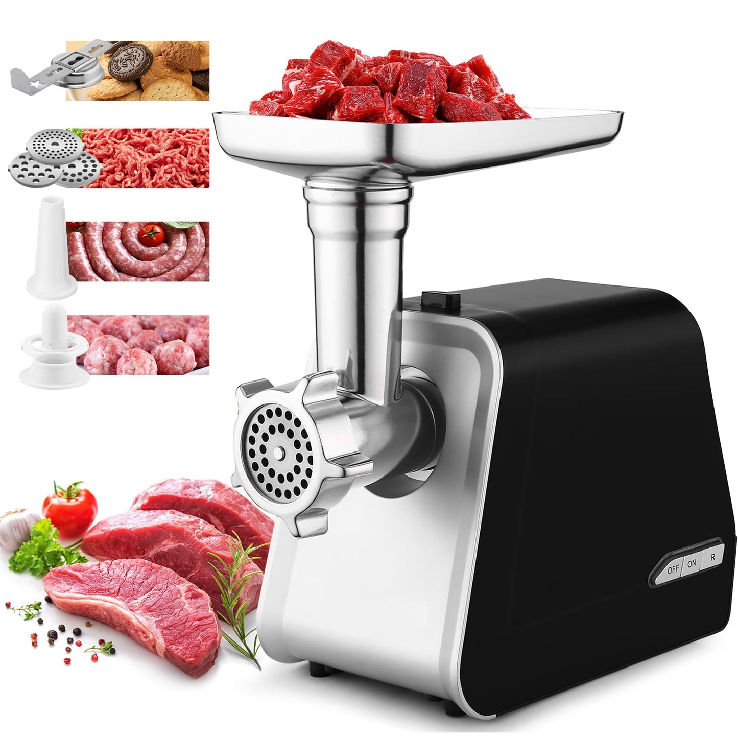 3-in-1 Fleischwolf mit Wurstfüller & Keksaufsatz, 2000W