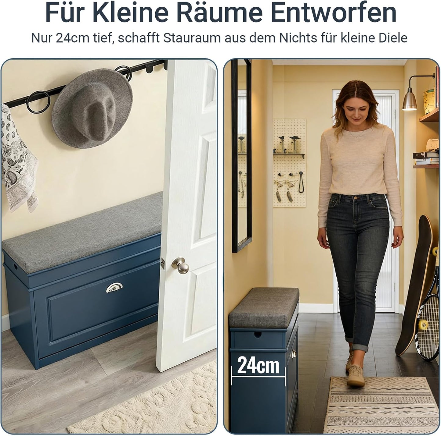 Schuhschrank SR82-L-B mit Klappe, Blau