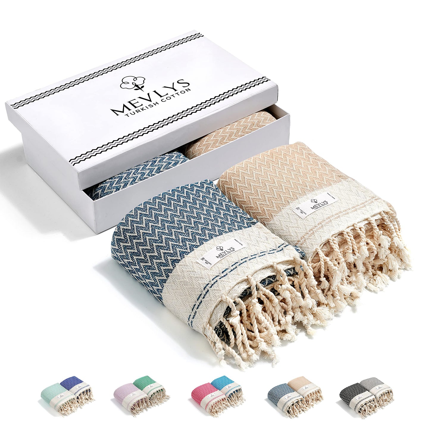 2er-Set Hamamtuch, Petrol Blau / Pastellbeige
