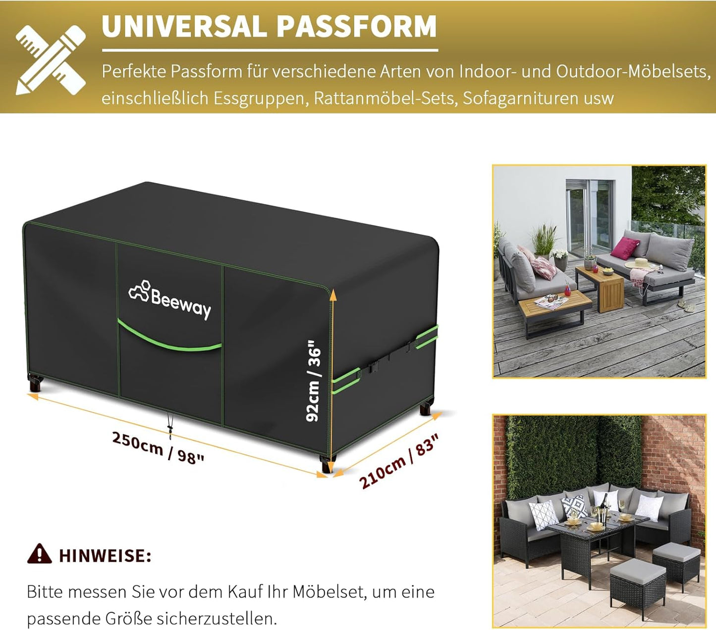 Wasserdichte Gartenmöbel-Abdeckung, Schwarz 250x210x92cm v2.0