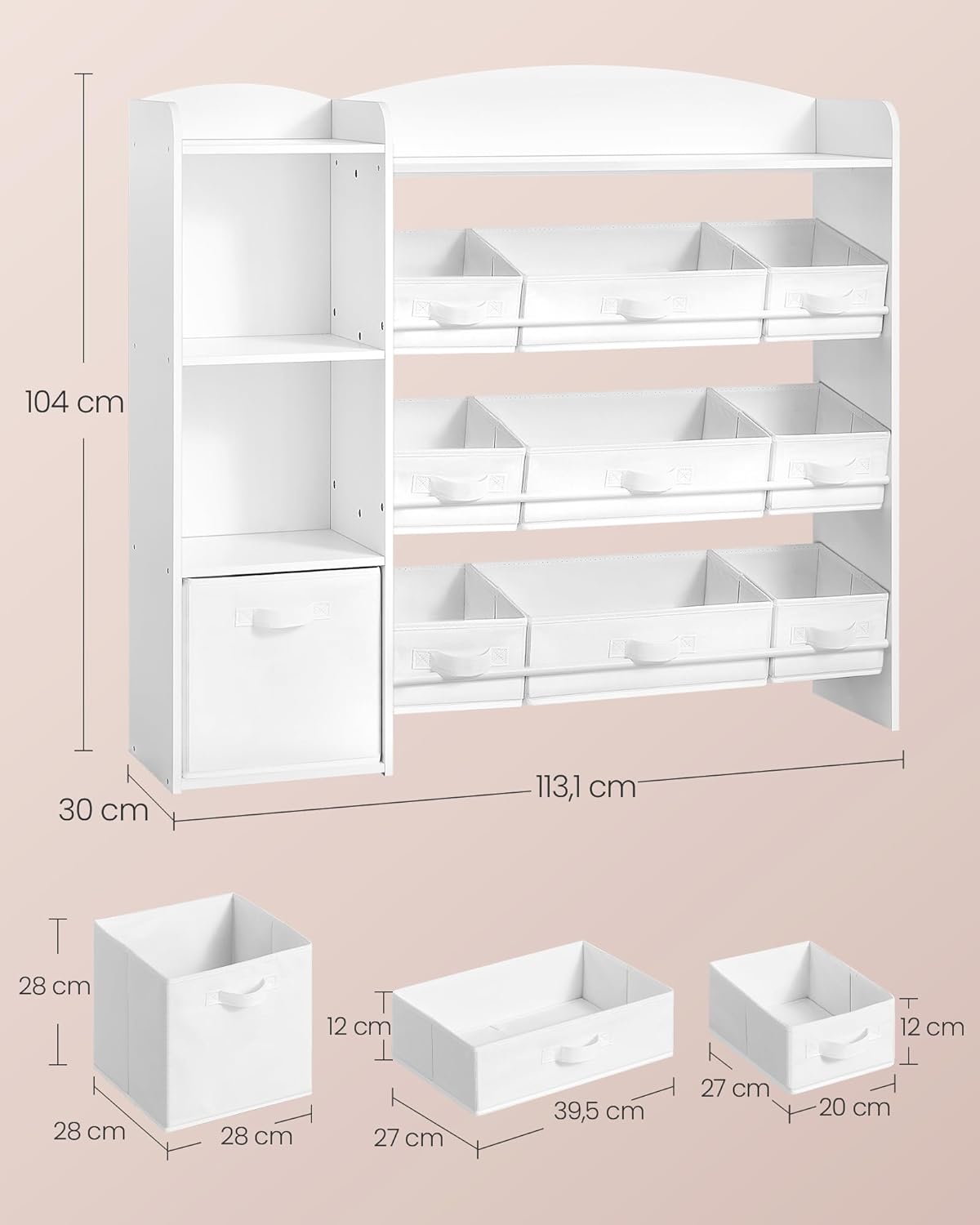 Kinder-Spielzeugregal mit Aufbewahrungsboxen (10-teilig), 2 Spalte (113W cm)