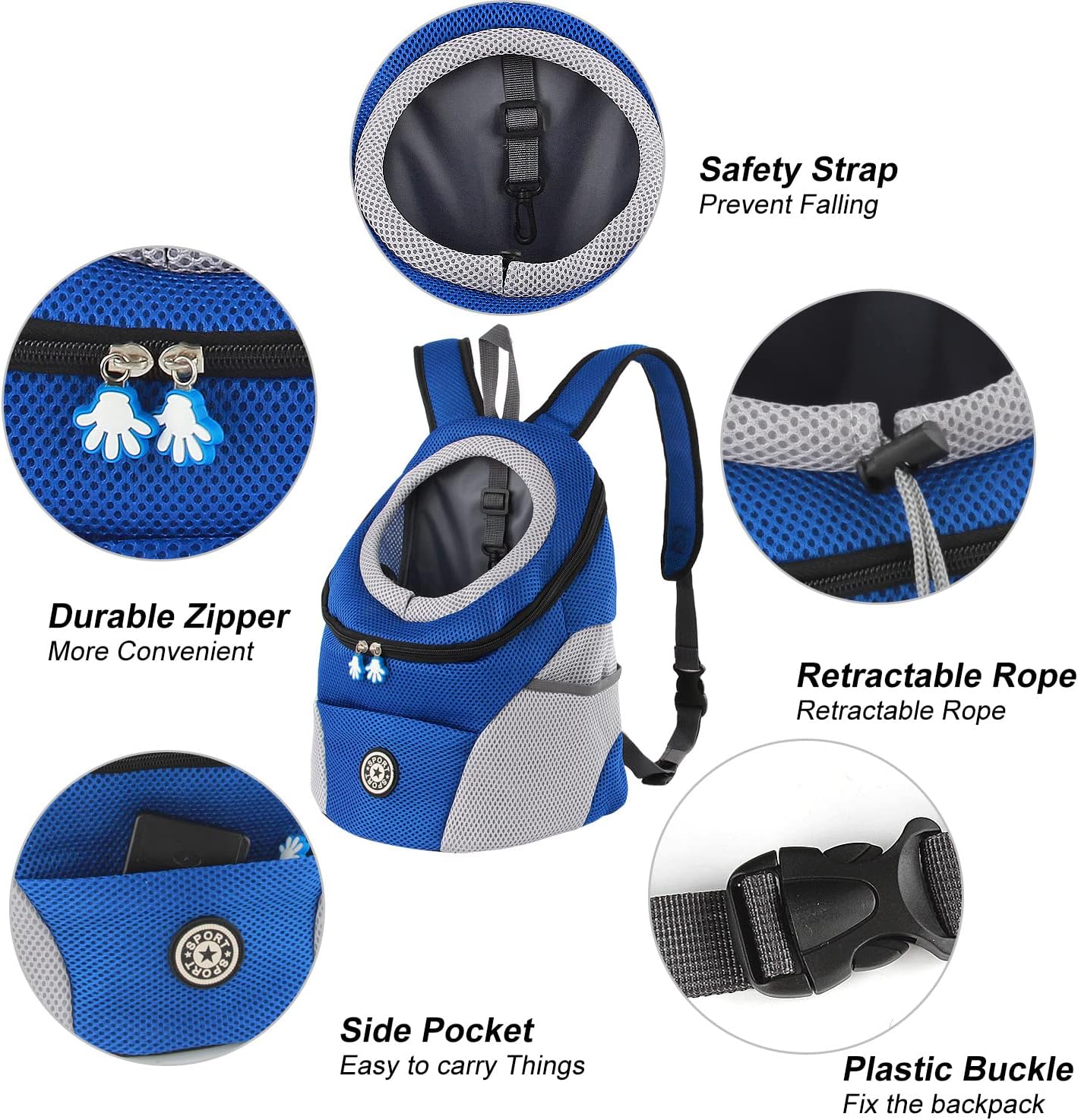 Hunderucksack mit Head-Out-Design, M Blau