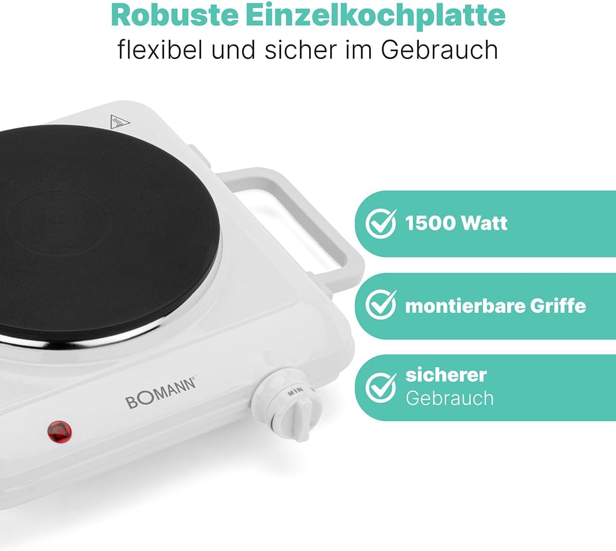 Einzelkochplatte EKP 5027 CB mit stufenlos regelbarem Thermostat, Single single hotplate