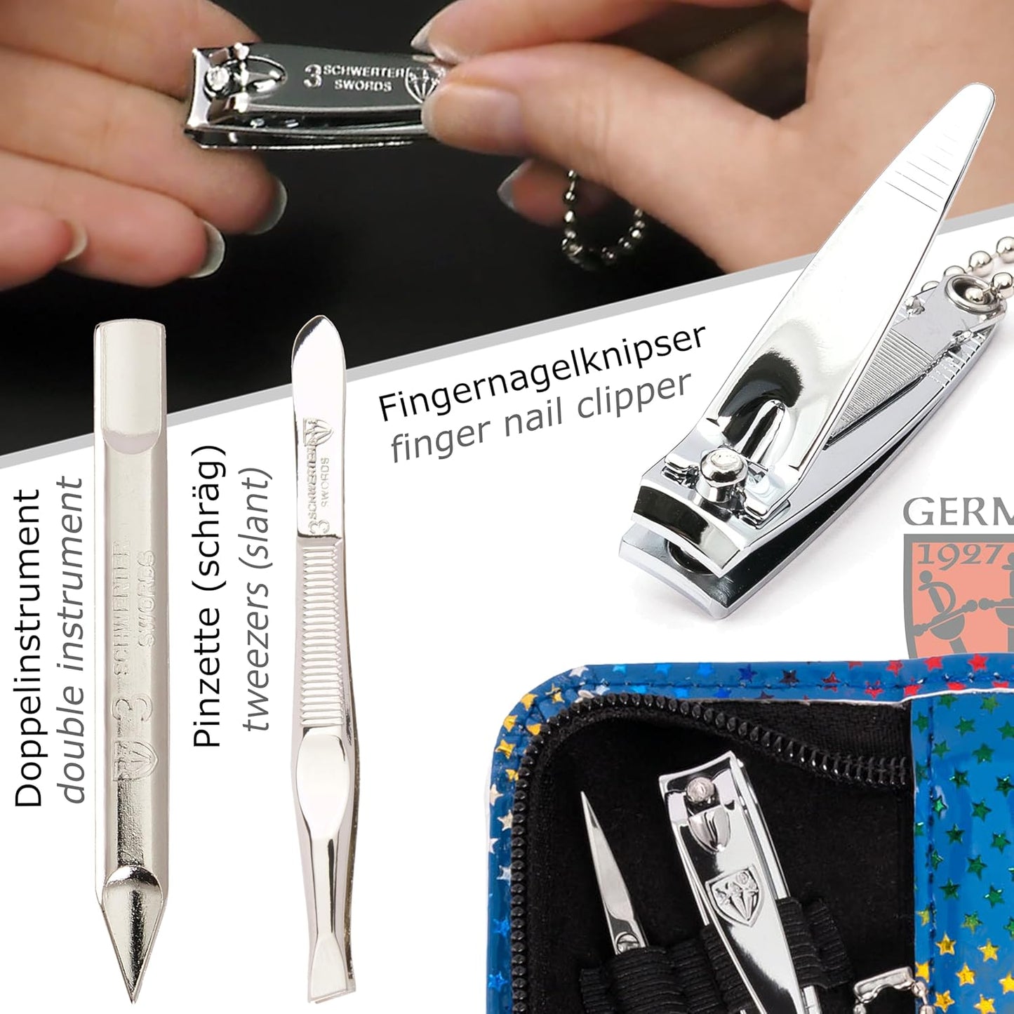 5-teiliges Nagelpflegeset Siena, BLAU/STERNE - KUNSTLEDER