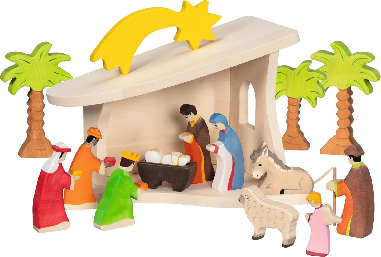 Holzstall Krippe mit Weihnachtsstern (handgefertigt)