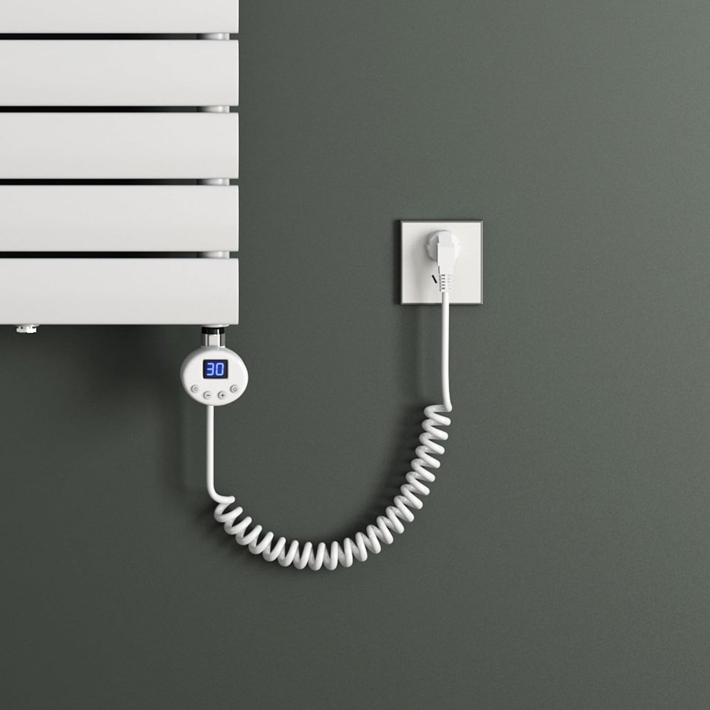 Heizstab mit Thermostat und LCD für Badheizkörper, 1000W Weiss