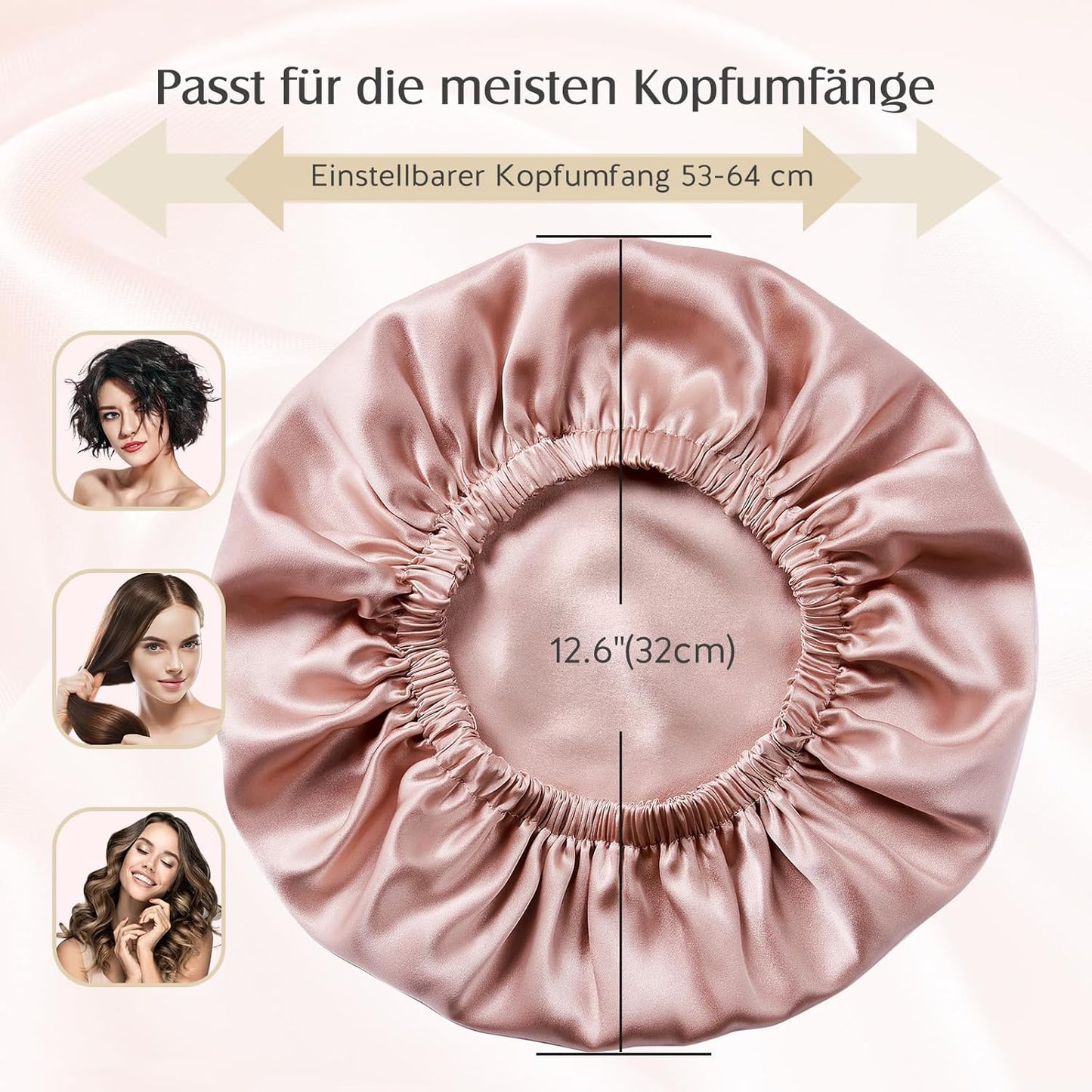 Doppellagige Seidenschlafmütze für lockiges Haar, Rosa