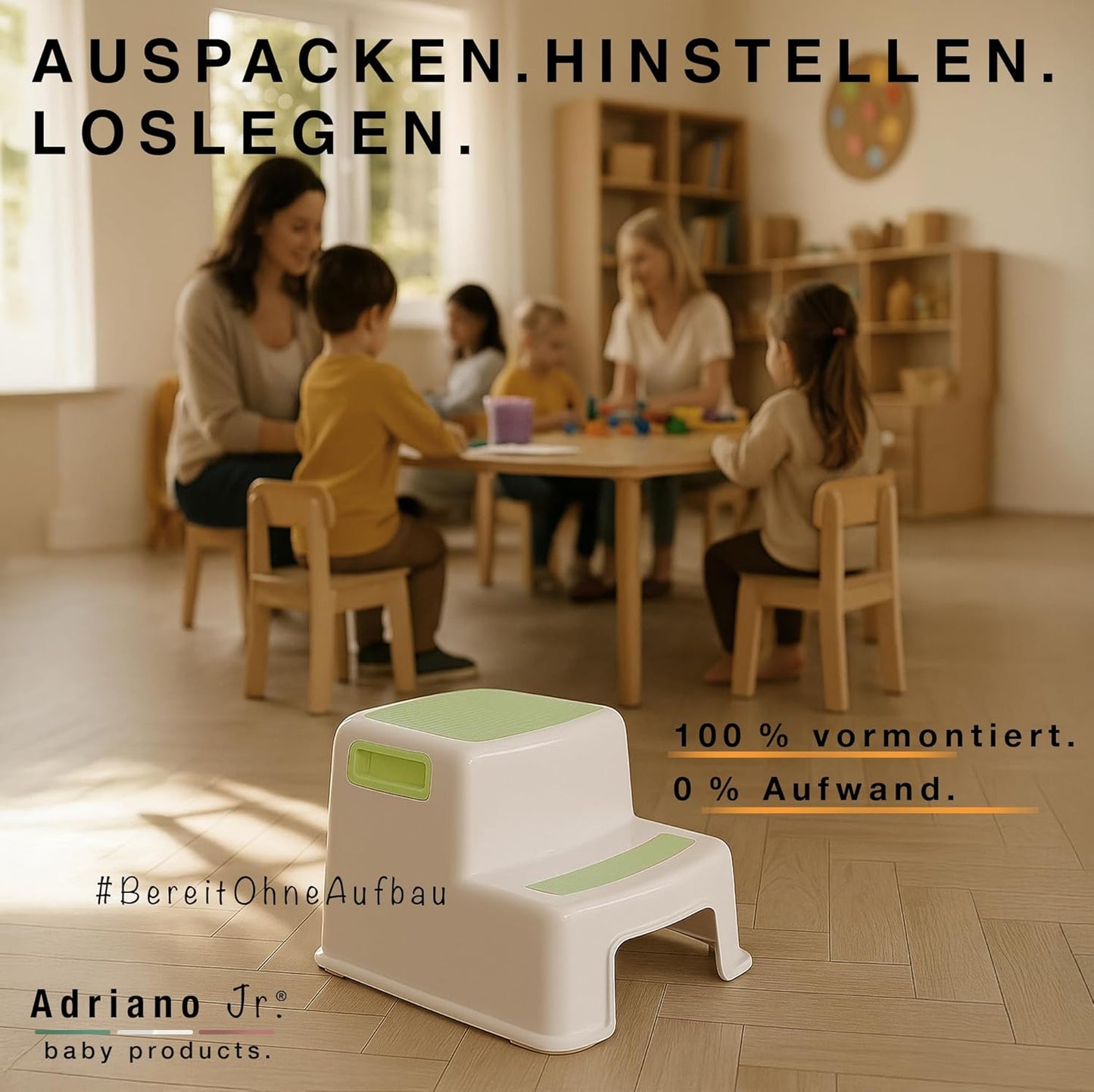 2-stufiger Tritthocker für Kinder und Erwachsene, Grün