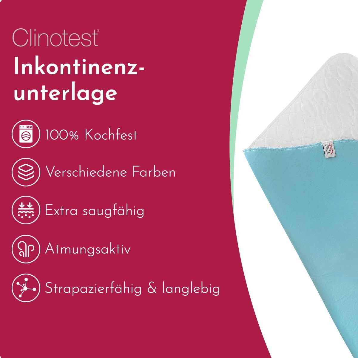 Inkontinenzunterlage 2er-Set, wasserdicht & waschbar, Weiss/Blau 2er Set - 75x90 cm