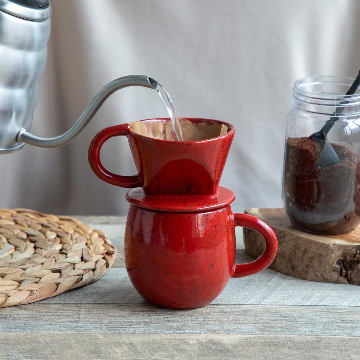 Keramik Kaffeeaufguss-Set mit Papierfilterhalterung, Komplettes 2-teiliges Set