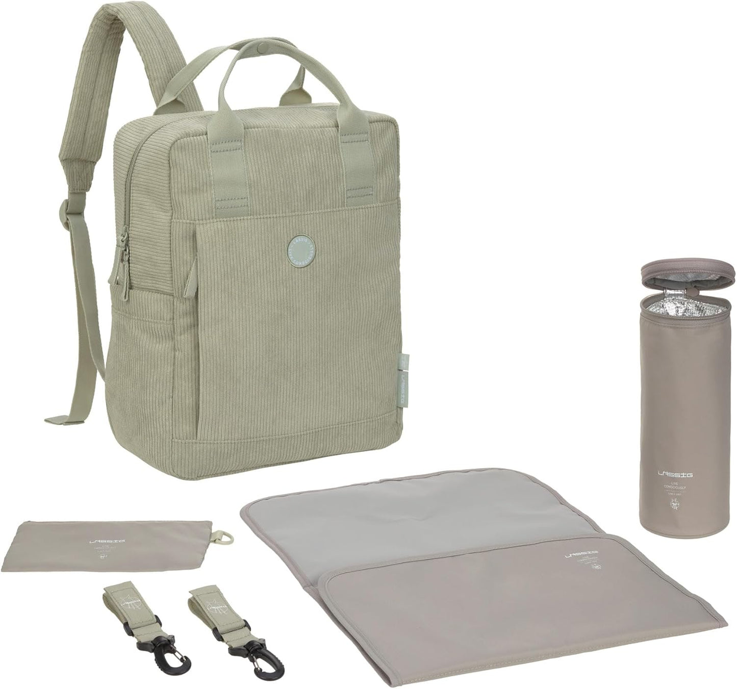 Wickelrucksack Vividal mit Wickelunterlage & Zubehör, Cord Light Khaki