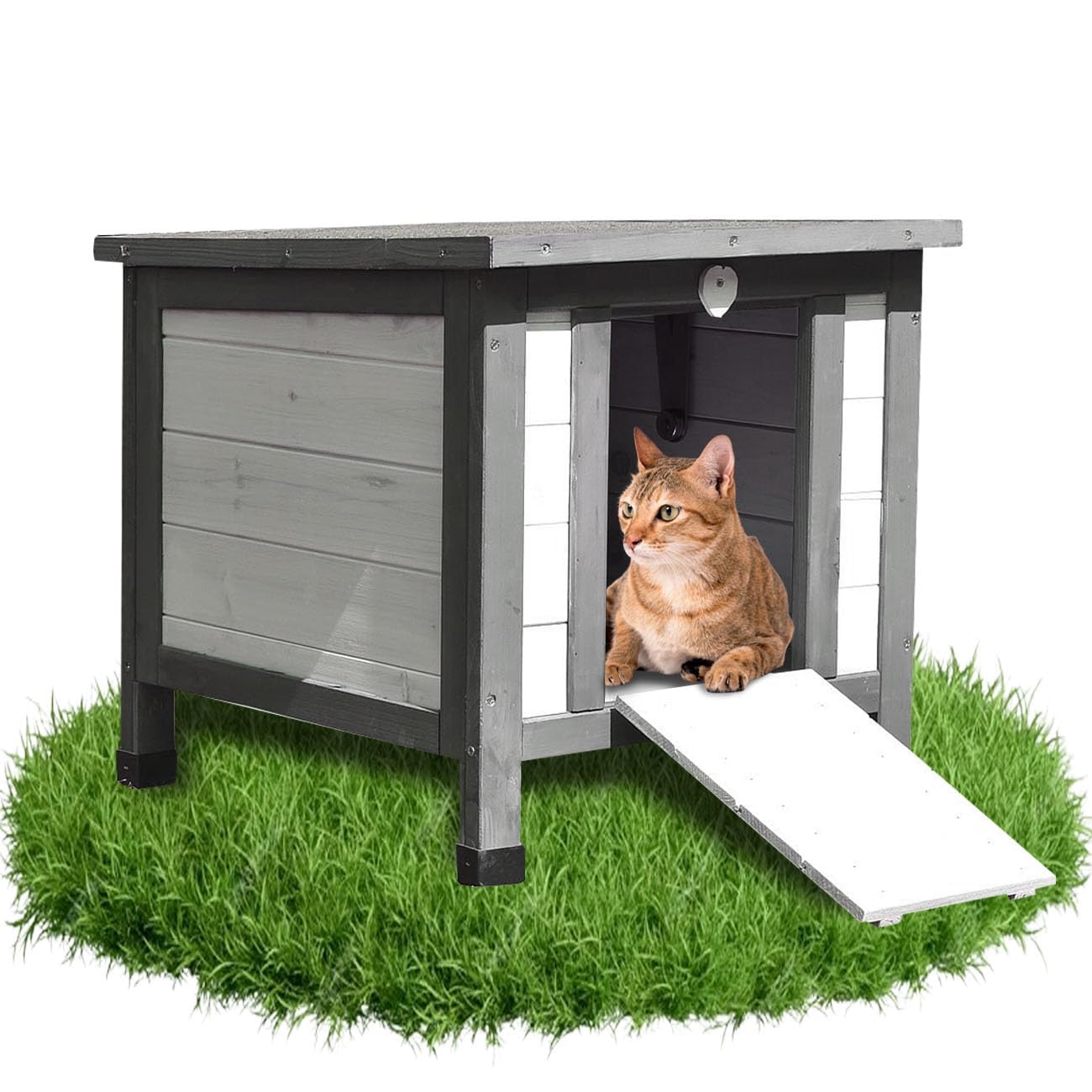 Katzenhaus mit klappbarem Dach und Rampe, Grau