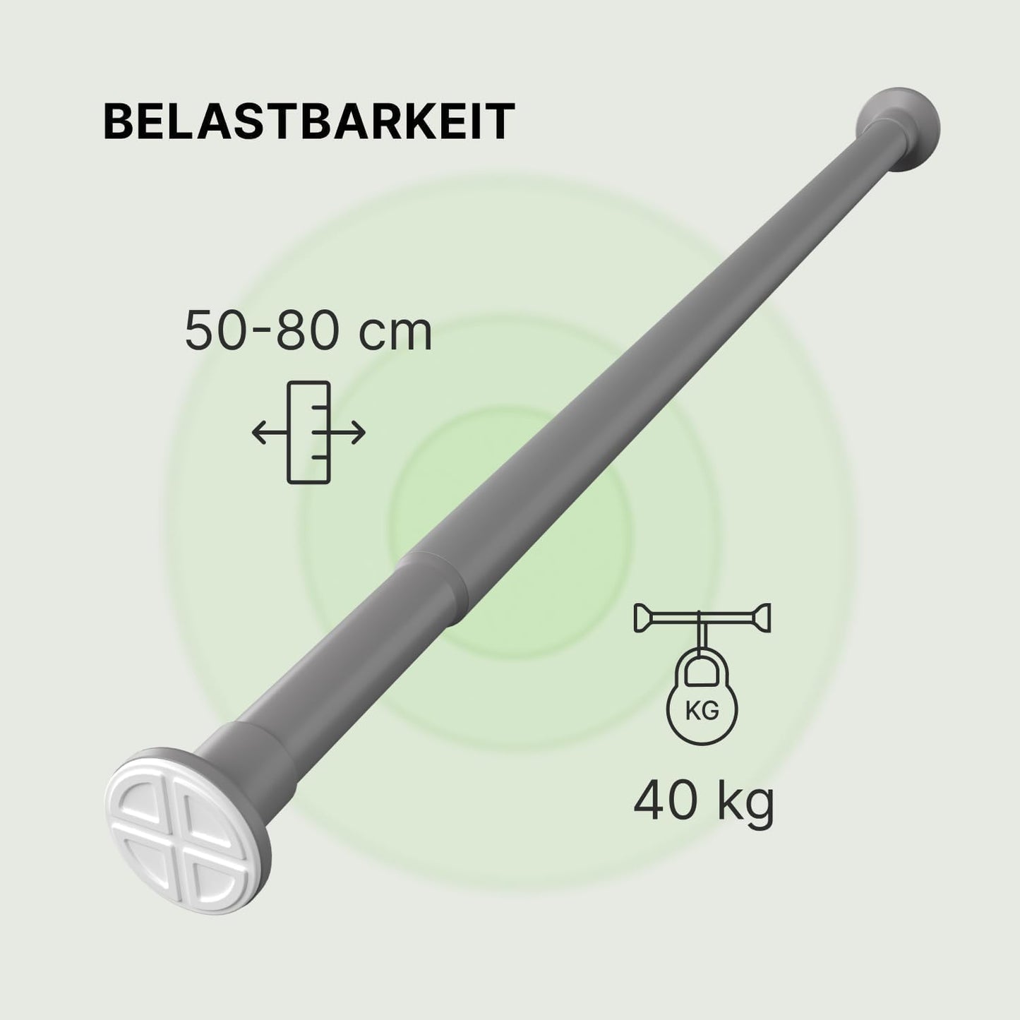 Vorhangstange ohne Bohren, 50-80 cm Grau