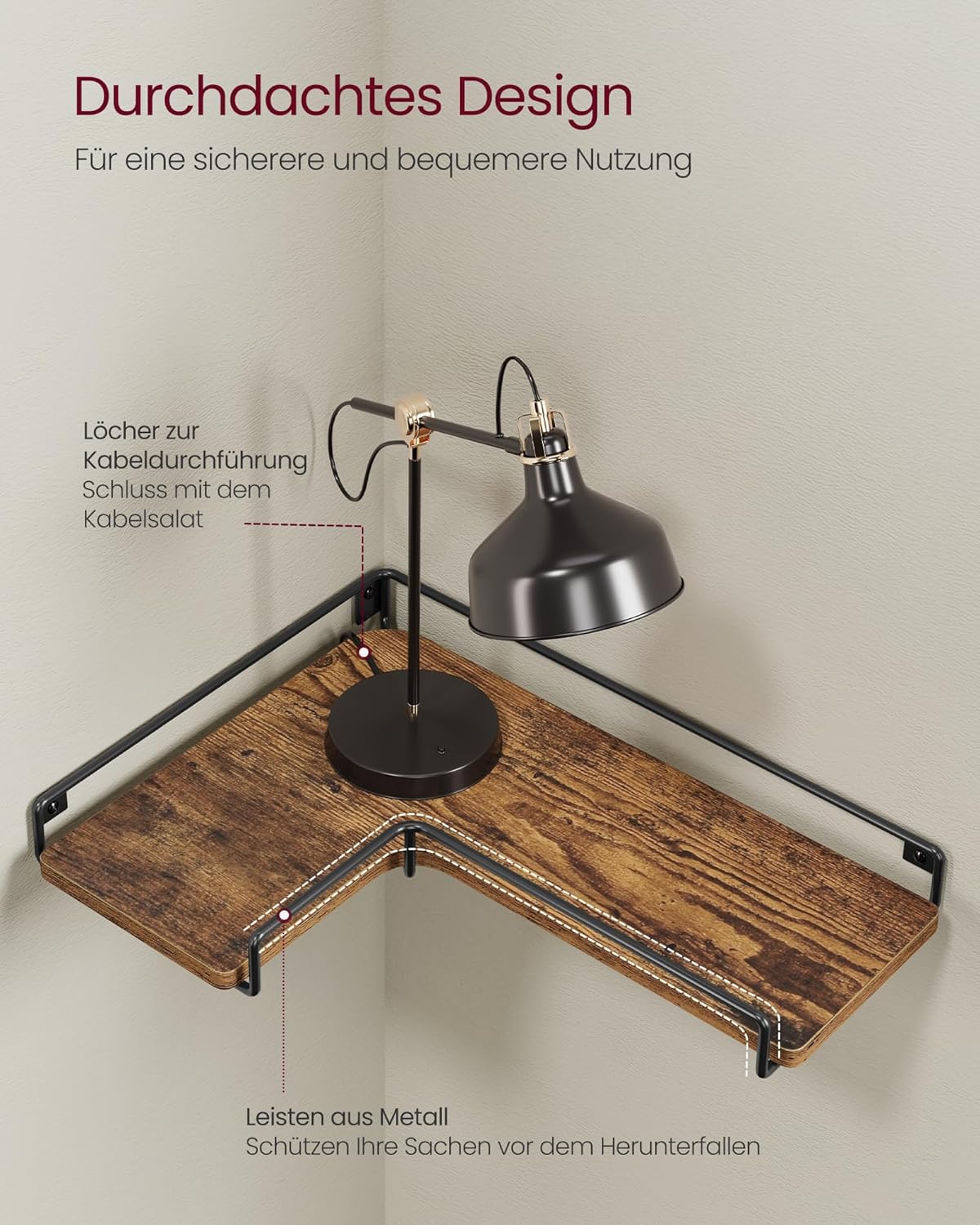 3er-Set Eckregal im Industrie-Design, 3 Stück Nintagebraun + Schwarz
