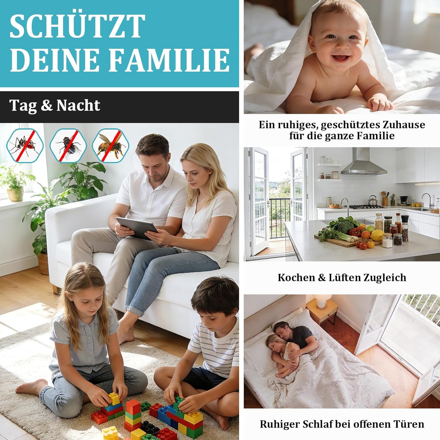 Magnet Fliegengitter Tür für Balkontüren (100x210 cm), 100x210 cm Prime Schwarz