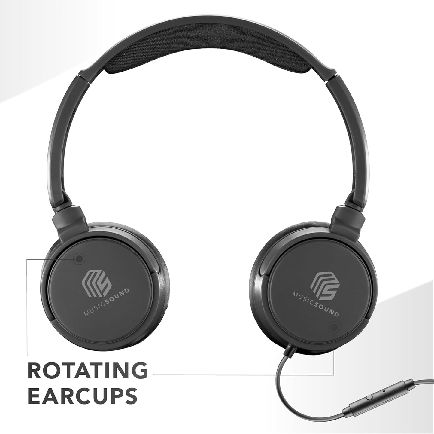 Faltbarer Bügelkopfhörer mit Kabel und Mikrofon, Jack 3.5mm Schwarz
