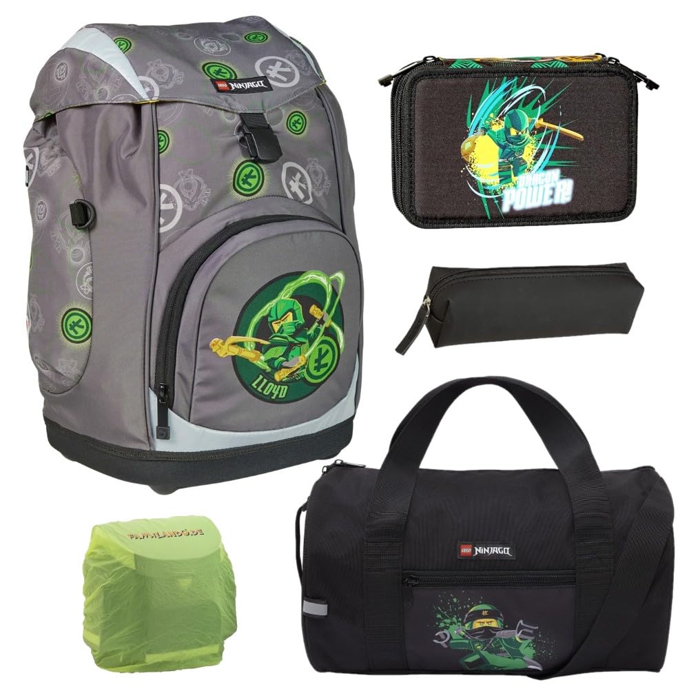 Schulranzen Set (5-teilig) Ninjago Lloyd ab 1. Klasse, Grau Gruen