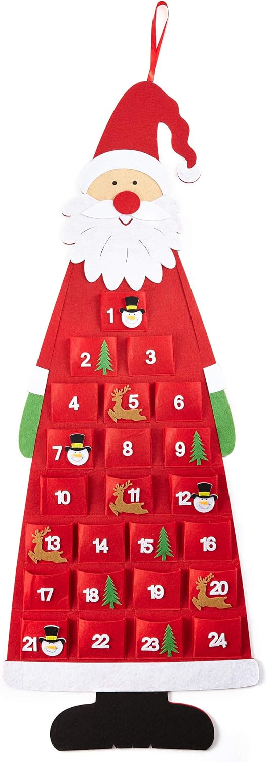 Filz-Adventskalender Santa zum Befüllen und Aufhängen, Rot/Weiss