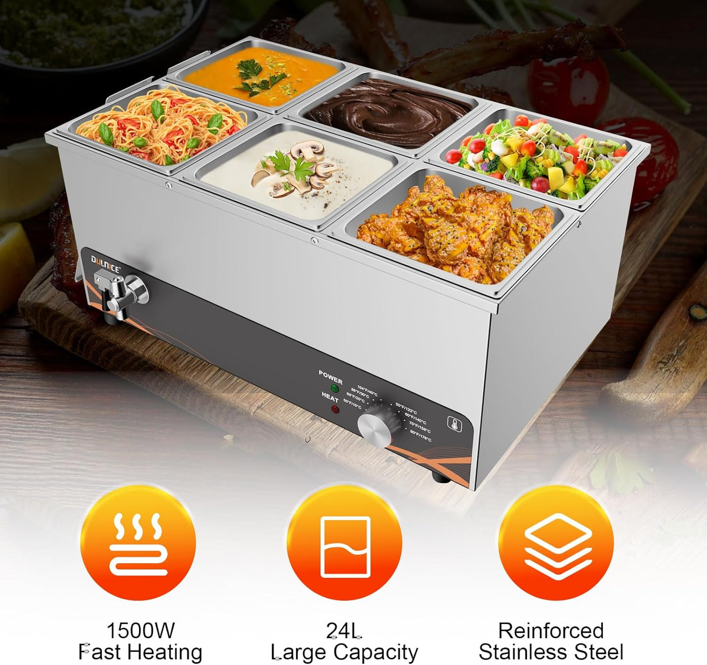 Bain Marie Speisewärmer mit sechs 1/6 GN Speisewannen, 6-Pan