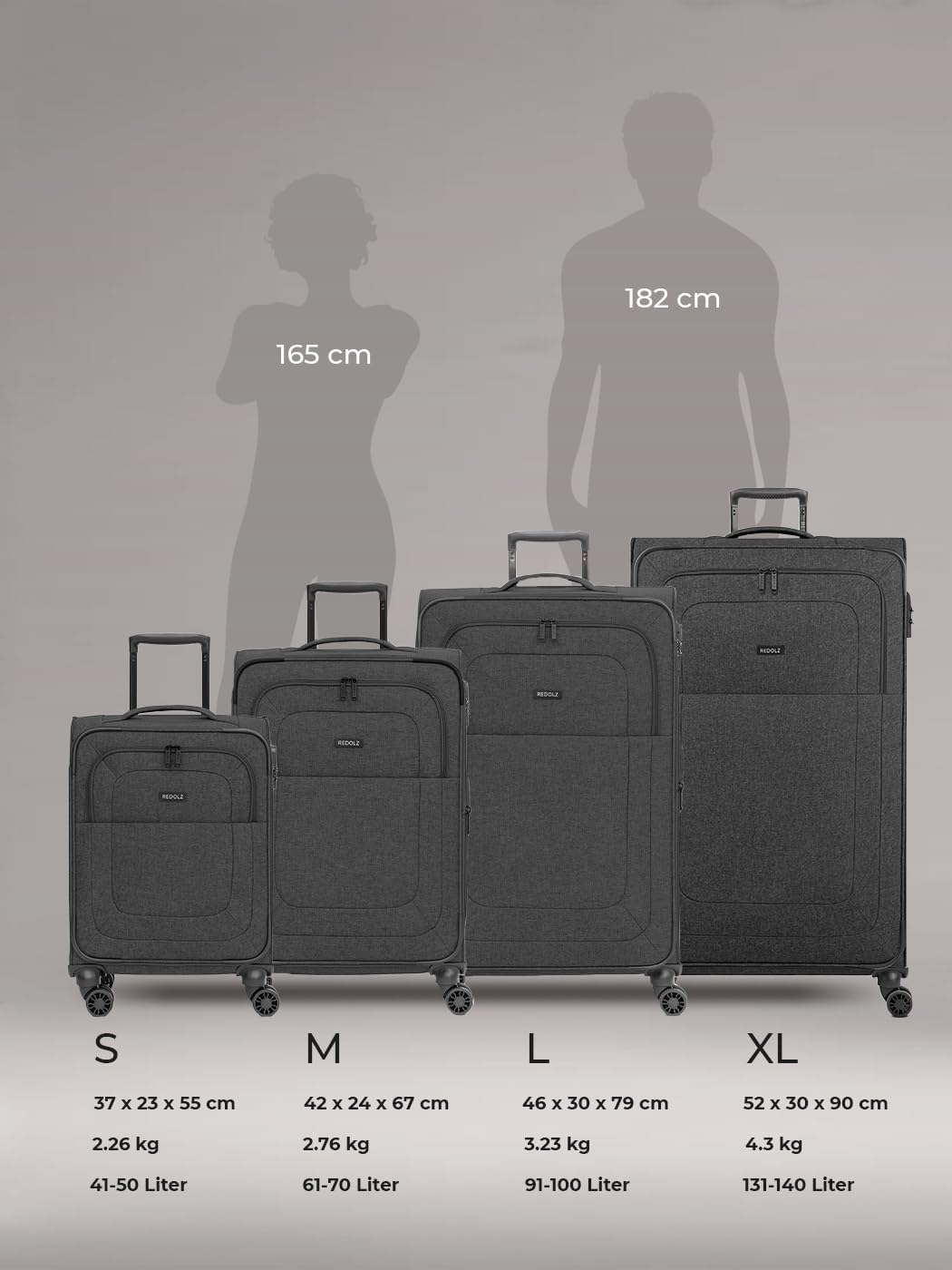 Essentials 4-Rollen-Koffer (XL Sondergrösse) mit TSA-Schloss, Schwarz XL Sondergrösse (90 cm) 4-Rad