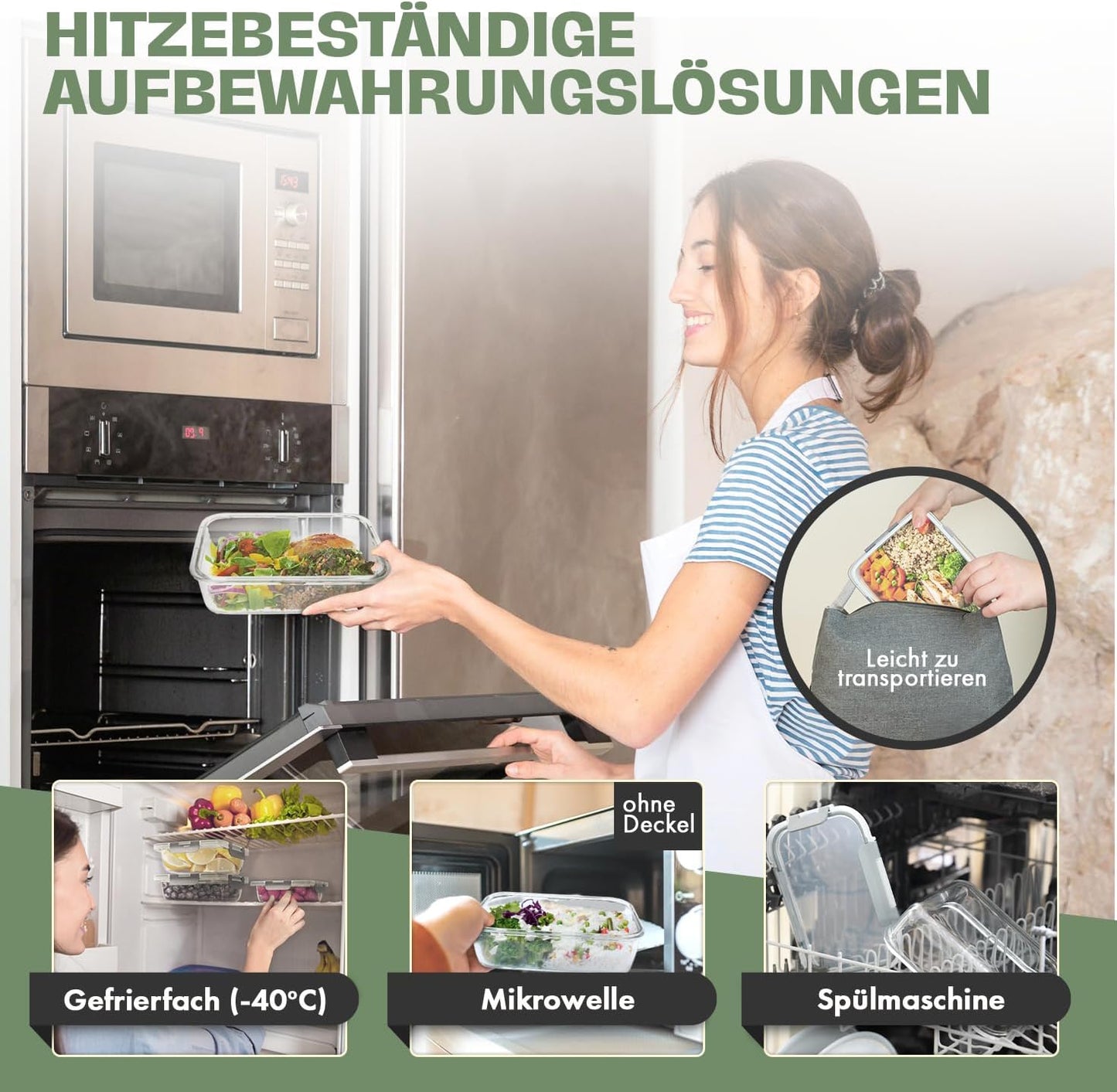 Vorratsdosen-Set aus Glas (3-teilig, luftdicht), Meal Prep Boxen 3er Set