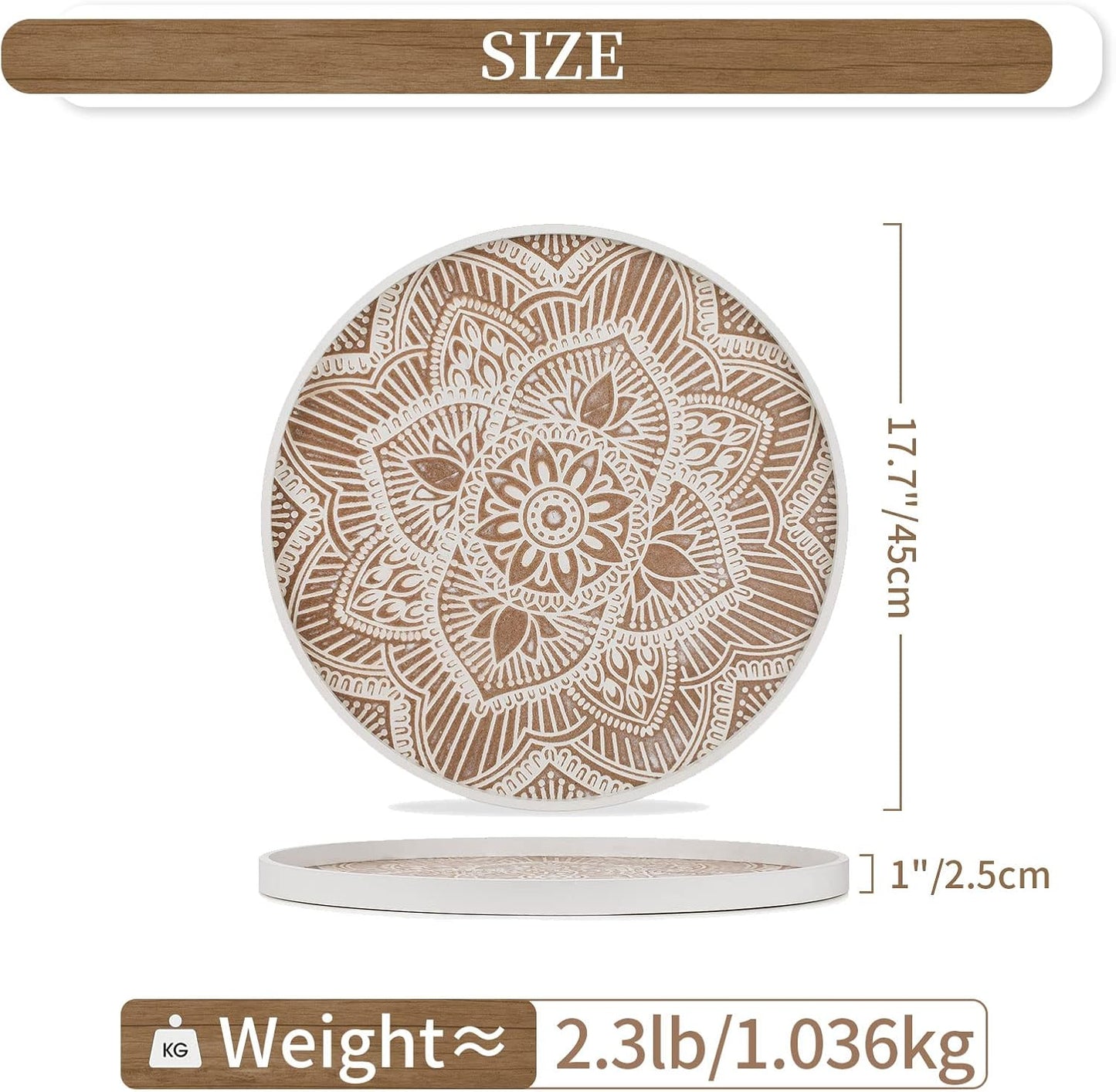 Rundes Holztablett Shabby Chic, 45 cm Weiß