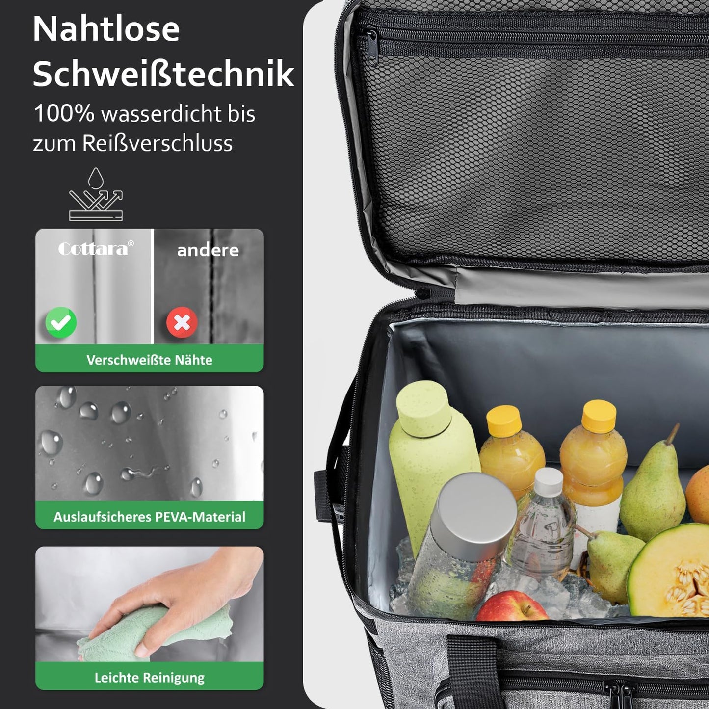 Faltbare Kühltasche, 30 Liter Grau