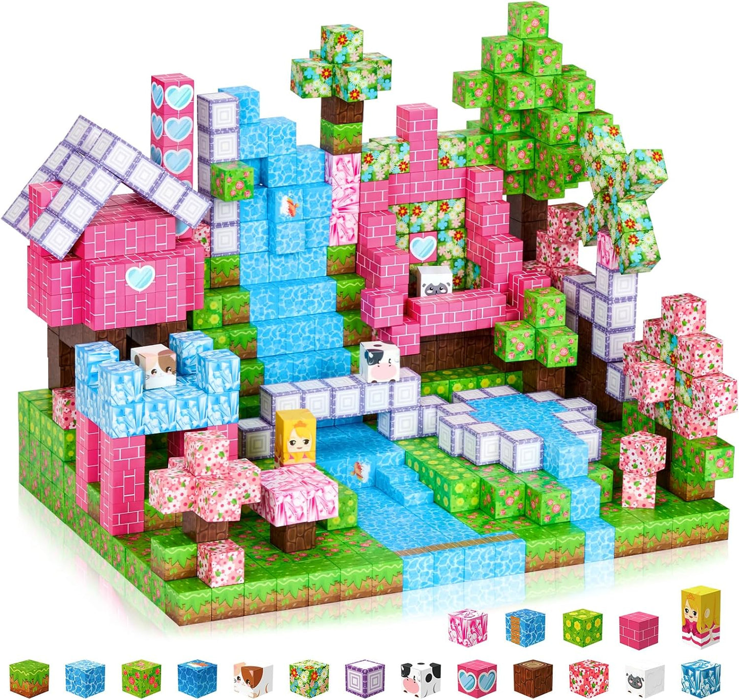 Magnetische Bausteine Blöcke-Set, Rosa + Grün