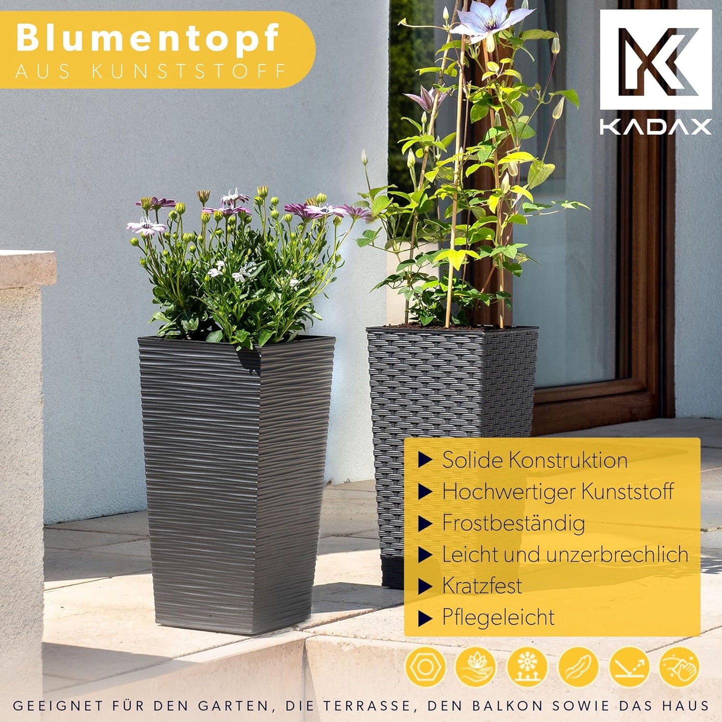 Pflanzkübel mit Innentopf für Garten & Balkon, 68cm Höhe|Grafit