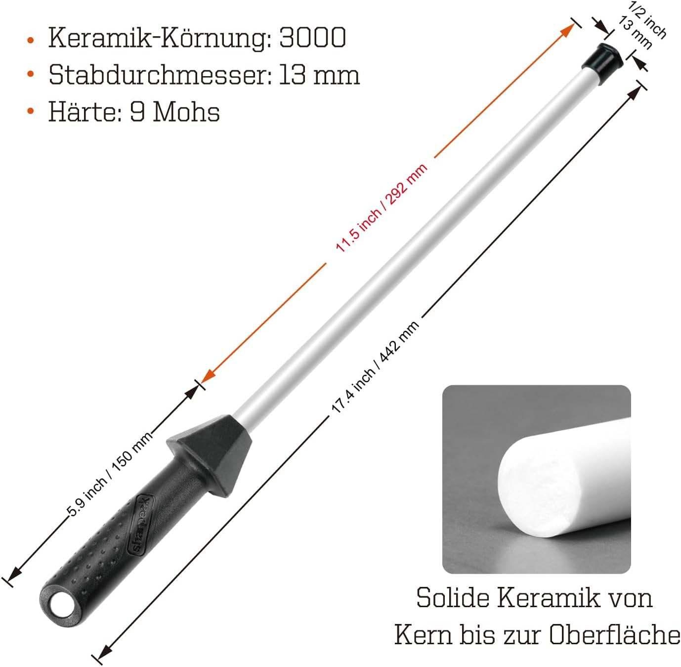 Keramik-Wetzstahl mit Winkelführung, Keramik
