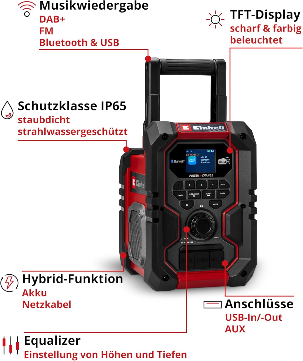 Akku-Baustellenradio TE-CR 18 Li DAB+/BT, Akku-Radio