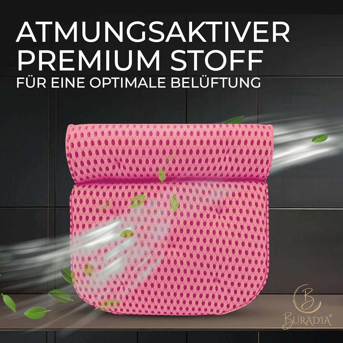 Badewannenkissen mit Saugnäpfen und Wäschenetz, Rosa