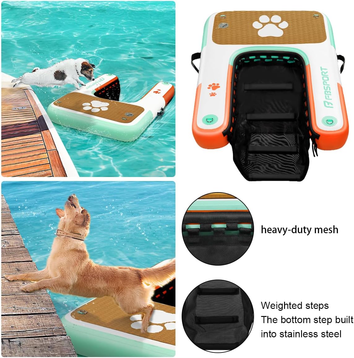 Aufblasbare Hunde-Wasserrampe bis 100 kg, 150x100x15cm Orange