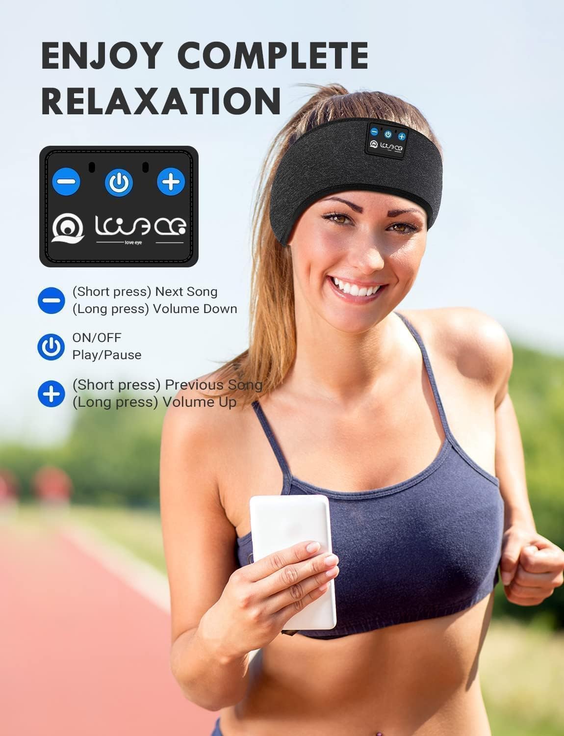 Schlafkopfhörer mit Bluetooth und Stirnbandfunktion, XKJ XKJ Schwarz